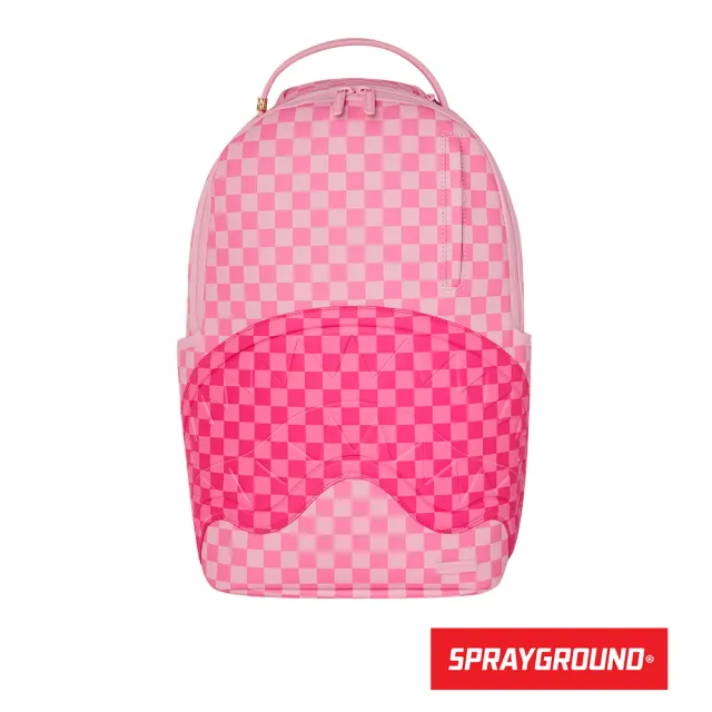 【SPRAYGROUND】雙色棋盤格鋸齒鯊大容量後背包(粉色)