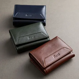 【FOCUS】經典原皮三折壓扣零錢短夾/真皮包包 短夾(咖/藍/綠3色任選F3328)
