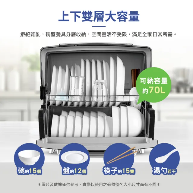 【CHIMEI 奇美】70L智能雙層大容量UV除菌消毒烘碗機(KD-15AHU0/附奶瓶杯架/母嬰消毒多用)