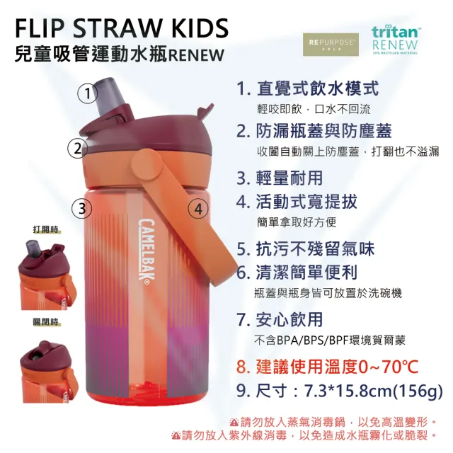 【CAMELBAK】400ml Flip Straw 兒童吸管運動水瓶RENEW(兒童水壺/提把/吸管式)