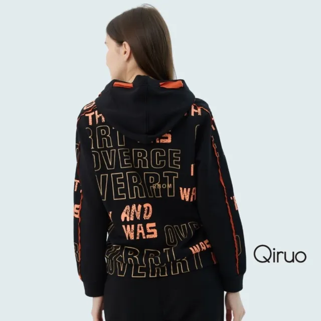 【Qiruo 奇若名品】厚磅棉質 字母設計黑色連帽上衣7229A