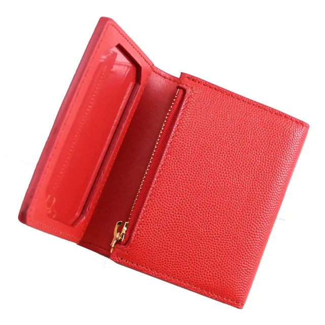 【BURBERRY 巴寶莉】金屬LOGO三折扣式零錢短夾.紅(全新福利品)