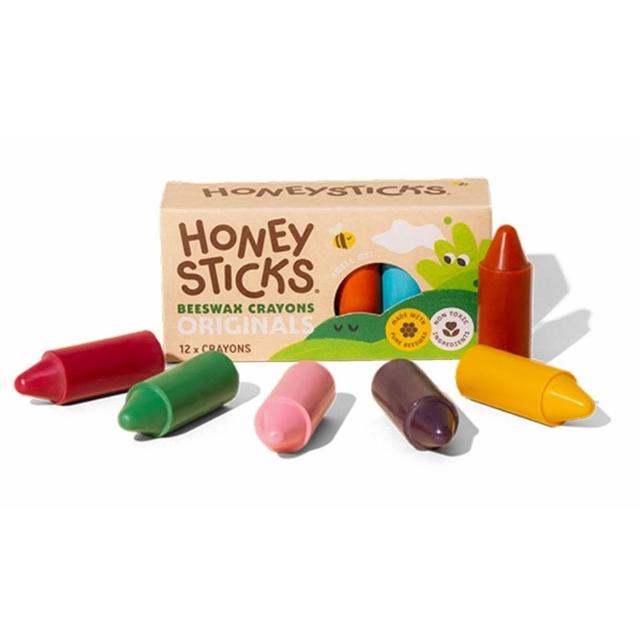 【HONEY STICKS】紐西蘭純天然蜂蠟無毒蠟筆-1歲以上寶寶適用(12色矮胖型)