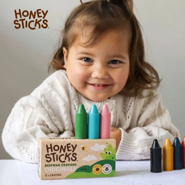 【HONEY STICKS】紐西蘭純天然蜂蠟無毒蠟筆-1歲以上寶寶適用(12色矮胖型)