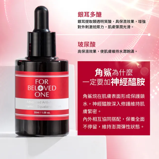 【For Beloved One 寵愛之名】全能抗皺神經醯胺角鯊精華30ml(撫紋精華/抗皺精華/緊緻)
