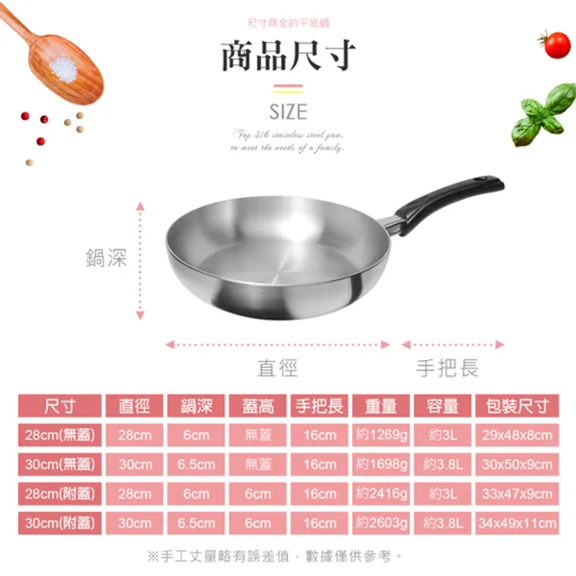 【PERFECT 理想】金緻316七層平底鍋 30cm單把無蓋 台灣製造