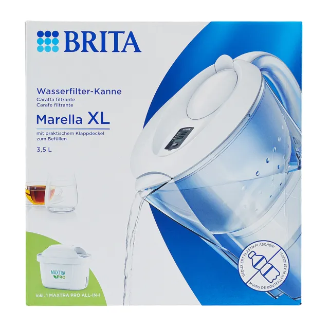 【BRITA】歐洲原裝進口Marella XL FILTER WITH MAXTRA PRO濾水壺3.5L+PRO濾芯1入(共1壺1芯/原裝平輸)