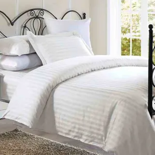 【R.Q.POLO】台灣製 白色緹花直條紋平單式床單-單人195X280cm(五星飯店專用/旅行趣)