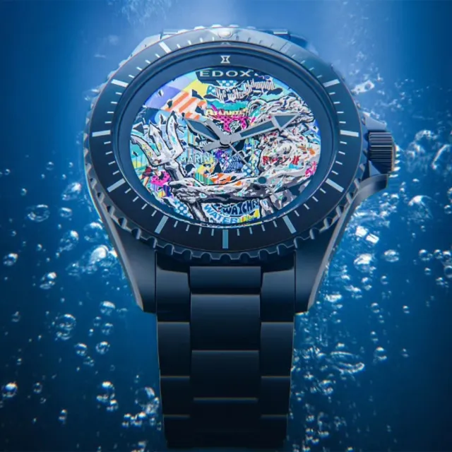 EDOX 伊度】Pop Neptunian 海神藍眼淚限量300米潛水機械錶-黑(E80141