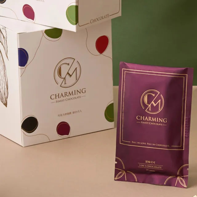 【Charming 喬名巧克力】『綜合15入』分享大白盒(每口味各3入;可可沖泡飲 原味35g/堅果/咖啡/抹茶/薑糖30g)