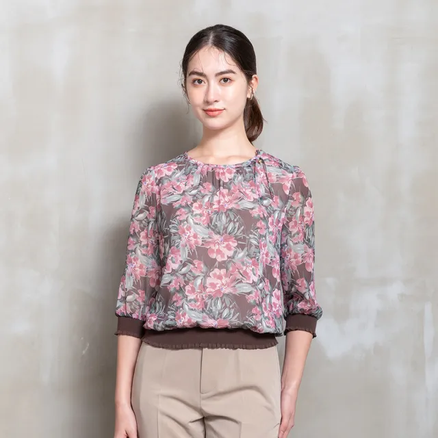 【perng yuh 芃諭名品】藝術花園 羅紋縮口 雪紡衫(2026 SS Collection|5A春夏新品上市)