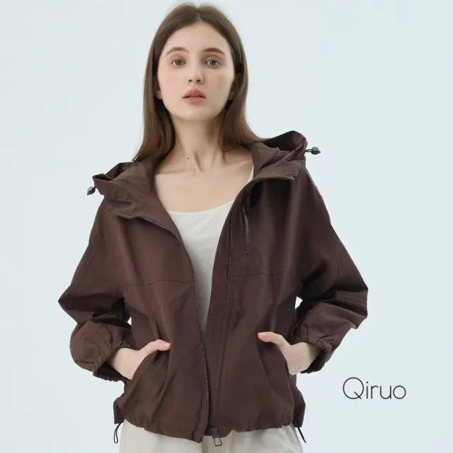 【Qiruo 奇若名品】防水保暖布料 夾克式拉鍊咖啡色連帽外套7150E 