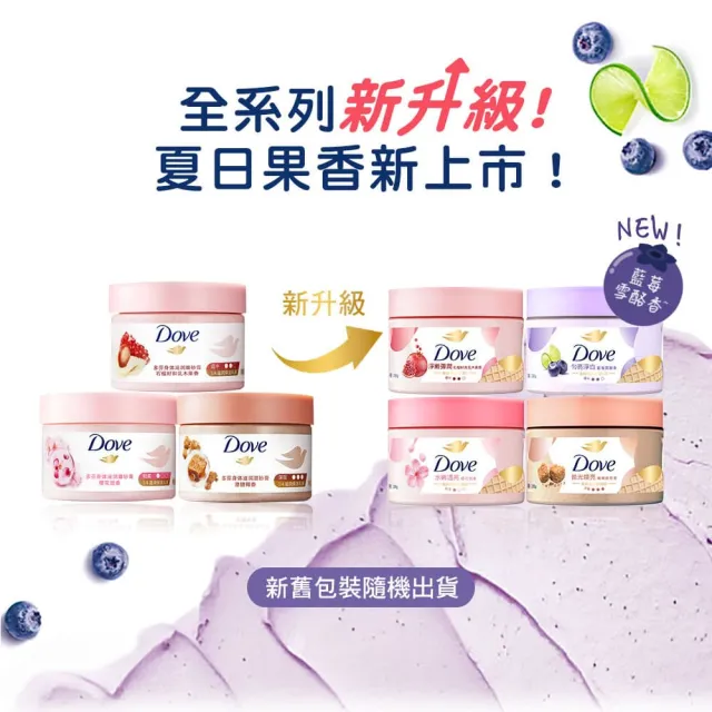 超市【Dove 多芬】去角質冰淇淋身體磨砂膏298gx1入(薰衣草/櫻桃/藍莓雪酪/石榴籽/櫻花/楓糖/奇異果籽)