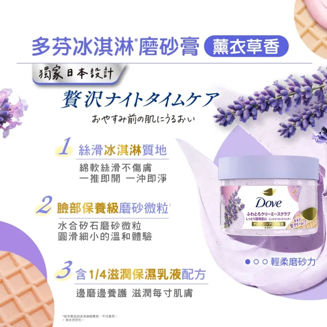 超市【Dove 多芬】去角質冰淇淋身體磨砂膏298gx1入(薰衣草/櫻桃/藍莓雪酪/石榴籽/櫻花/楓糖/奇異果籽)