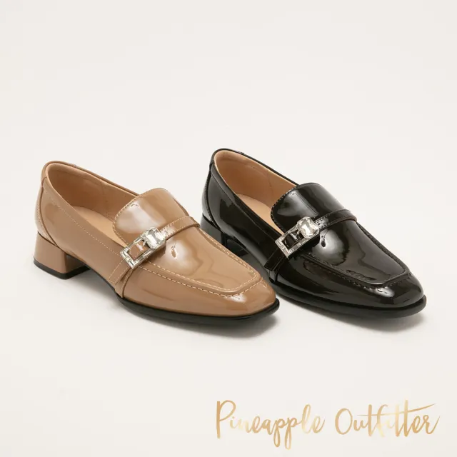 【Pineapple Outfitter】質感皮帶扣飾低跟樂福鞋ELROY(鏡黑色)