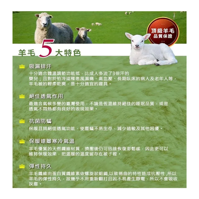 【Prawear 巴麗維亞】台灣製 100%澳洲純羊毛被2.4KG-雙人180*210公分(國際羊毛局認證/防蹣抗菌/暖冬被)