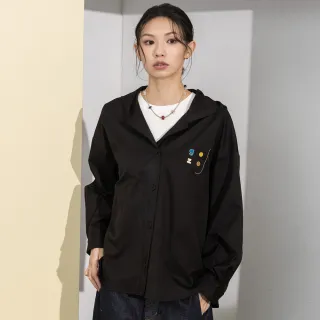 【gozo】MOMO獨家款★限量開賣 gozo繡花抗皺開襟連帽襯衫(兩色)