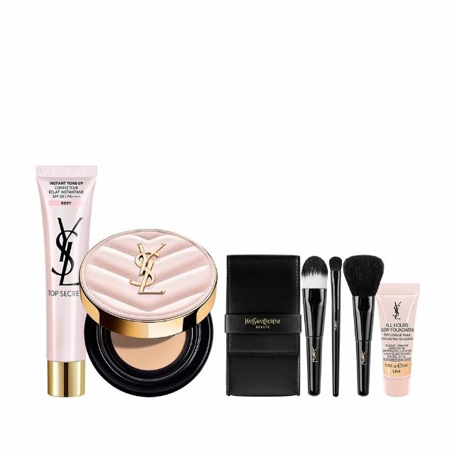 YSL Saint Laurent 超模光感無瑕底妝組，結合高遮瑕力與自然光澤，打造完美無瑕肌膚。內含粉底液、遮瑕膏、散粉與定妝噴霧，適合日常與特殊場合使用，輕盈貼膚不厚重，持妝時間長，膚質透亮有光感，是追求高階底妝的必備組合。