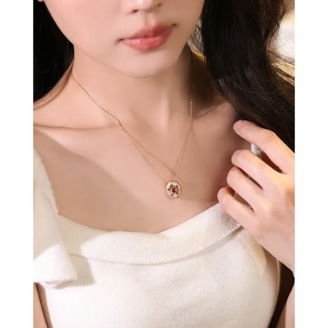 【海斯珠寶】包容系列 18K金 天然鴿血紅寶石 天然鑽石 項鍊 花露款 珠寶級鏤空工藝 心型寶石 送禮禮盒包裝