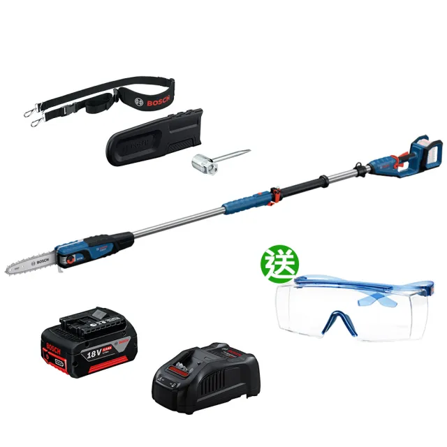 【BOSCH 博世】18V無刷鋰電鏈鋸機/伸縮式修枝剪《5.0Ah電池+8A快充組》GKE 18V-25 TP(再送3M安全護目鏡)
