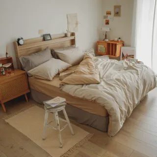 【翔仔居家】100%精梳純棉 兩用舖棉被套床包3件組-Latte(單人/單人床包/純棉床包/純棉被套)