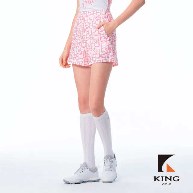 【KING GOLF】速達-網路限定款-女款滿版kg印花修身短褲/高爾夫球褲-粉色
