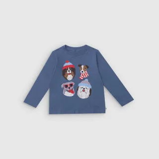 【GAP】男幼童裝 印花圓領長袖T恤-灰藍色(837766)