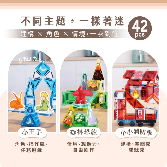 【mamayo 媽媽友】迷你磁力片-森林恐龍(42pcs/附鐵盒與說明書/開放式/旅行外出/隨身攜帶款/教具)