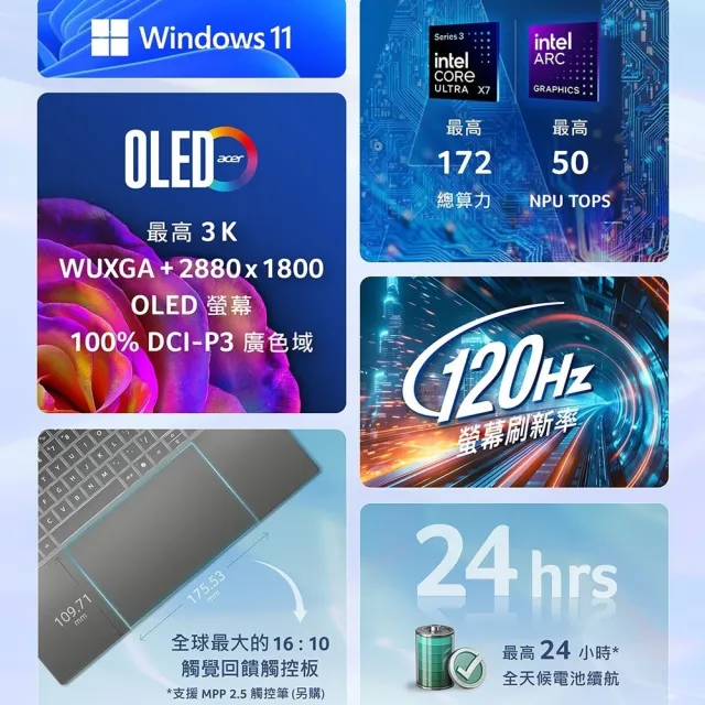 【Acer 宏碁】羅技滑鼠組★16吋 2.8K OLED輕薄 AI筆電-星岩灰(SF16-71T-72M7/Ultra X7-358H/32G/1TB/W11)