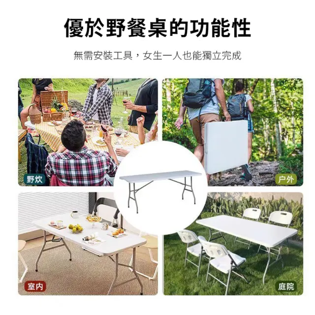 【DaoDi】折疊桌 手提式折疊露營桌 180x75 餐桌(會議桌 摺疊桌 烤肉桌 露營桌 戶外桌)