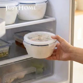 【Just Home】簡約純白藍邊陶瓷附蓋保鮮碗930ml(可微波 碗 飯碗 湯碗 點心碗)