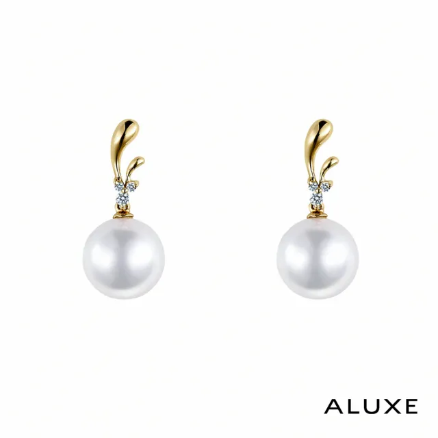 【ALUXE 亞立詩】18K金 天然淡水珍珠 7-7.5mm 珍珠鑽石耳環 月光之珠 EE0003