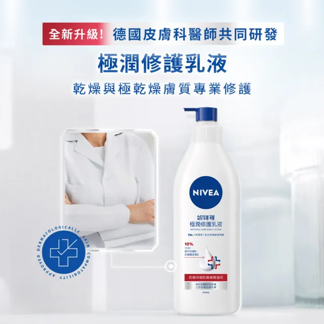 【NIVEA 妮維雅】極潤修護潤膚乳液400mlx6入(舒緩乾癢肌/保濕/身體乳)