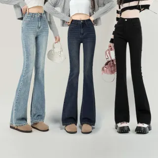 【Amore】顯瘦經典牛仔喇叭褲 牛仔褲 長褲(顯瘦單寧褲型好穿好比例)