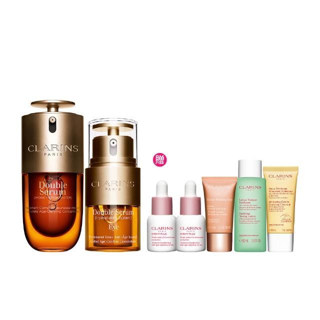 【CLARINS 克蘭詩】黃金雙萃精華30ml+黃金亮眼萃20ml(黃金家族 眼霜 精華液)