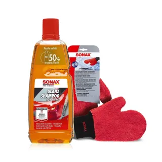 【SONAX】光滑洗車精1000ml+洗車手套1入(200倍濃縮.有效清潔)
