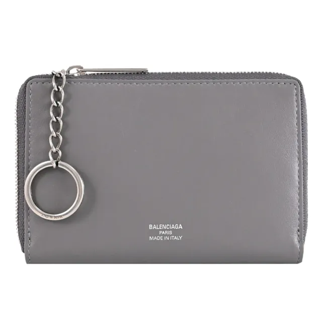 【Balenciaga 巴黎世家】經典燙銀LOGO信用卡證件名片鑰匙零錢包(灰)
