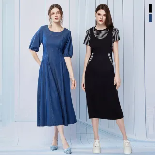 【MYVEGA 麥雪爾】MA高含棉假兩件/多片拼接傘狀長洋裝-二款任選(素色洋裝/連身洋裝/女洋裝)