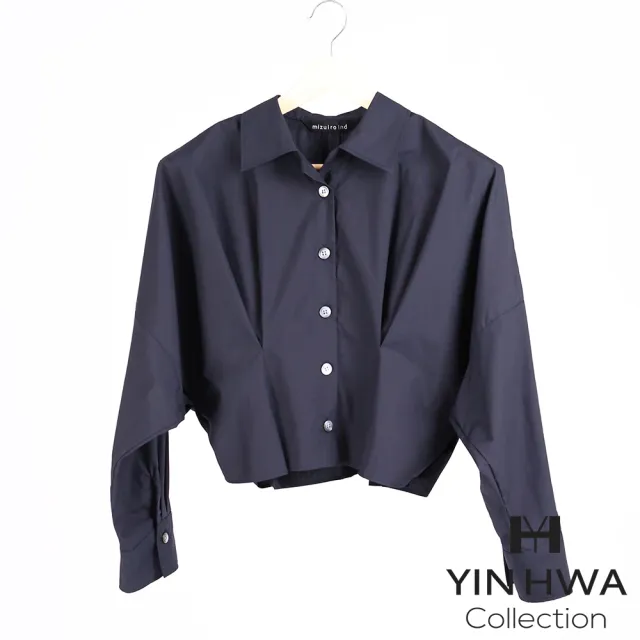 【YIN HWA 盈樺】mizuiroind 知性簡約壓褶造型短版落肩襯衫