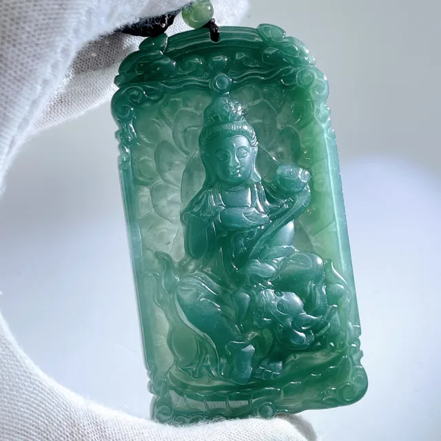 琪臻珠寶】天然A貨翡翠糯冰種藍水如意觀音吊墜(翡翠玉珮_觀音佛祖_618