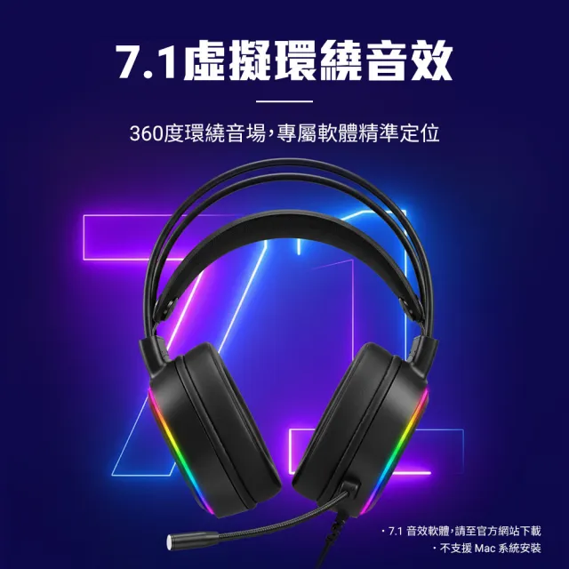 【e-Power】AURORA 7.1聲道 RGB 電競耳機麥克風 魔幻黑/幻雪白 耳機 麥克風(耳麥 RGB 環繞音效)