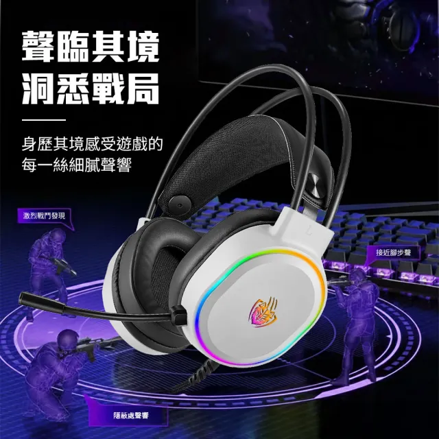 【e-Power】AURORA 7.1聲道 RGB 電競耳機麥克風 魔幻黑/幻雪白 耳機 麥克風(耳麥 RGB 環繞音效)