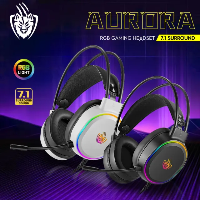 【e-Power】AURORA 7.1聲道 RGB 電競耳機麥克風 魔幻黑/幻雪白 耳機 麥克風(耳麥 RGB 環繞音效)