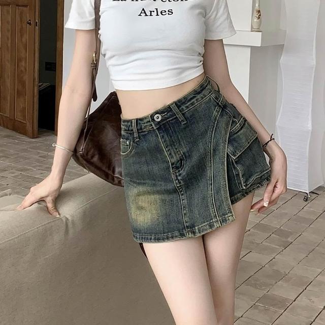 【AS 梨卡】女裝 褲裙 牛仔褲裙 三分短裙 復古短裙 牛仔性感短裙 顯瘦短裙 夏天褲裙 GA427