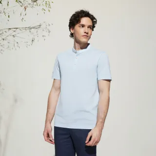 【G2000】男款 時尚彈性輕薄絲光棉立領網眼布短袖T恤-藍月亮色(5114146262) 38女王節首選