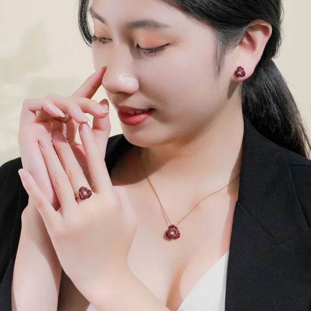 海斯珠寶 85分天然無燒紅寶石 18K金鑽石吊墜 紅玫瑰系列 珠寶級鑲嵌工藝 浪漫花朵設計 送禮推薦