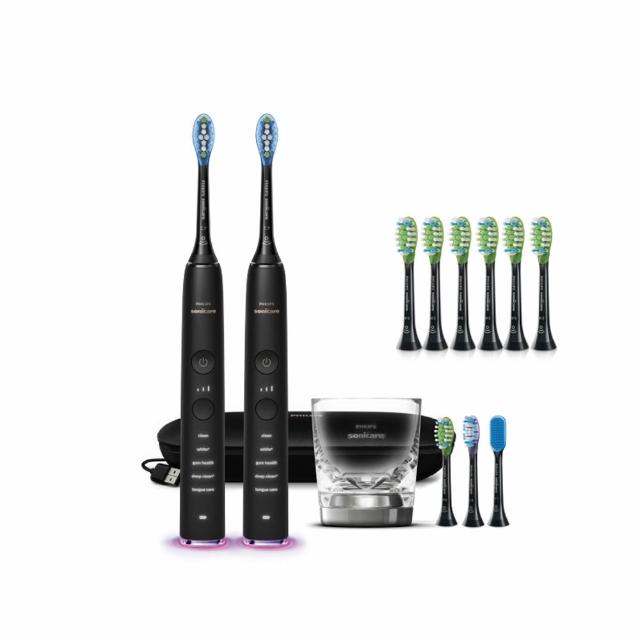 【Philips 飛利浦】官方直營 Sonicare鑽白極淨智能鑽石音波震動牙刷/電動牙刷-爵士黑HX9924/12(雙入組)