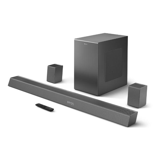  PHILIPS 飛利浦 TAB8967 5.1聲道音響系統，支援藍芽、WiFi 和 AirPlay 無線串流，配備 HDMI 1入1出埠，完美連線電視與多媒體裝置。主機尺寸 1120 x 64 x 113 mm，重量 3.94 kg，產地中國，110V 電源供應，保固 1 年。BSMI 許可 R33037，NCC 許可 CI33106037Q219，提供劇院級環繞音效體驗。 