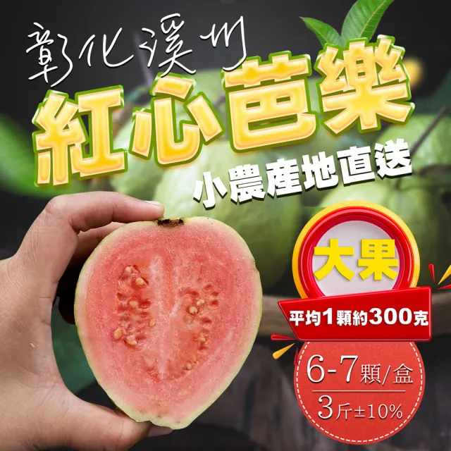 【果樹寶石】彰化溪州紅心芭樂大果6-7顆x1盒（約3斤/盒）（300克±10%/顆）(小農下單才採收 鮮甜帶花香)