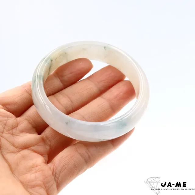 【JA-ME】天然A貨翡翠 冰種微透小三彩飄花寬版玉鐲#18